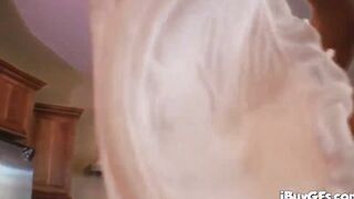 pov blonde 18 year old blowing cock after posing camera