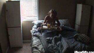 pov blonde 18 year old blowing cock after posing camera