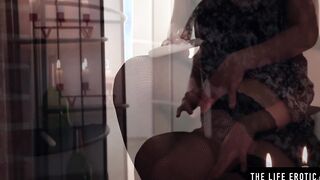 Dark Hair hot inside ebony tights fucks her vagina with a candle