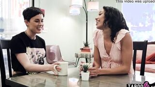 Heterosexual ebony 19 yo Alexis Tae tries lesbo sex with her mom friend Olive Glass