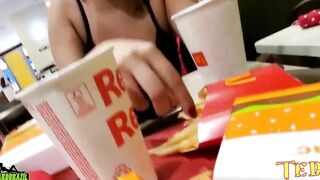 The new bimbos shows off her hooters and snatch while having a snack at McDonalds - Official Inked Angel - Vinny Kabuloso