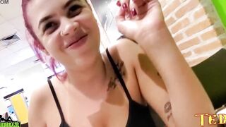 The new bimbos shows off her hooters and snatch while having a snack at McDonalds - Official Inked Angel - Vinny Kabuloso