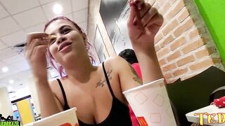 The new bimbos shows off her hooters and snatch while having a snack at McDonalds - Official Inked Angel - Vinny Kabuloso