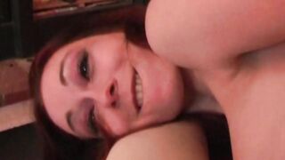 Big Titted red haired dildoing her twat and booty