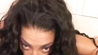Playful ebony bimbo blows and fucks dick like a expert