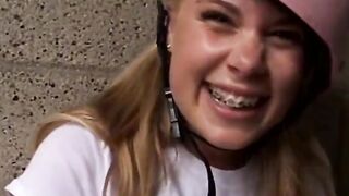 Adorable blonde teenie enjoying solo satisfaction