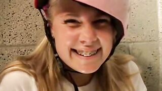 Adorable blonde teenie enjoying solo satisfaction