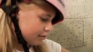 Adorable blonde teenie enjoying solo satisfaction