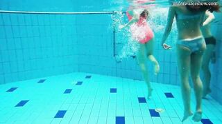 Avenna with Nina Mohnatka and Marketa swimming inside the pool