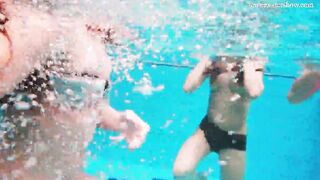 Avenna with Nina Mohnatka and Marketa swimming inside the pool