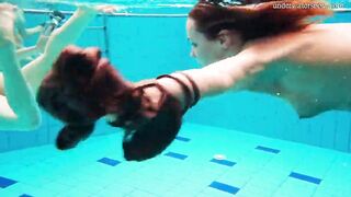 Avenna with Nina Mohnatka and Marketa swimming inside the pool