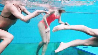 Avenna with Nina Mohnatka and Marketa swimming inside the pool