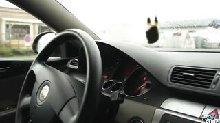 Hardcore action with goddess big tit blonde inside vehicle