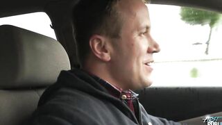 Hardcore action with goddess big tit blonde inside vehicle