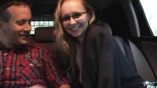 Hardcore action with goddess big tit blonde inside vehicle