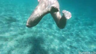 Booty Plug swim and piss on the beach