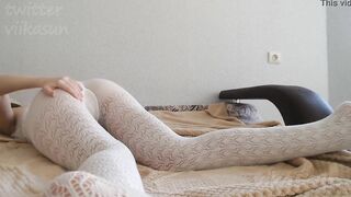 bdsm on white tights without lingerie
