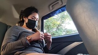 Risky Outdoors Masturbation into the Taxi – Non-Tinted