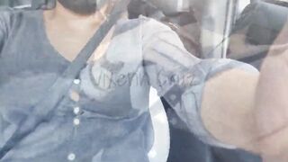 Risky Outdoors Masturbation into the Taxi – Non-Tinted