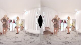 Sexual America - Sarah Jessie Takes her Hottie friends Caitlin Bell and Victoria Lobov to the infamous Dressing Room to try out some panties and share your thick penis