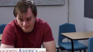 Sexual America - Long tit teacher Sara Jay helps college girl banged! for the first time