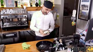 HUNT4K. Cafe worker desperately watches how his future fiance gets screwed