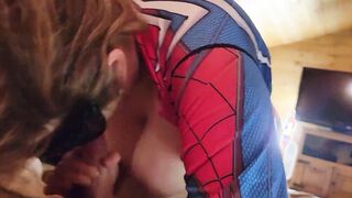 pov Cosplay SPIDERGIRL TITFUCKS & BLOWS a Long Penis
