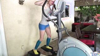 Adorable blonde 18 yo plays with her cunt solo
