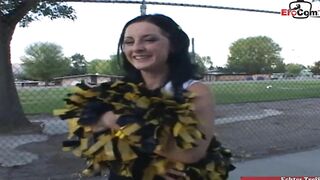 Cheerleader college chick pick up at the street for vehicle sex