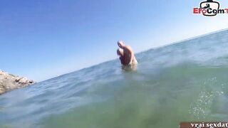 French blonde cougar got anal 3some mmf double penetration at the beach