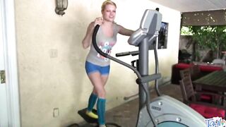 Adorable blonde eighteen plays with her snatch solo