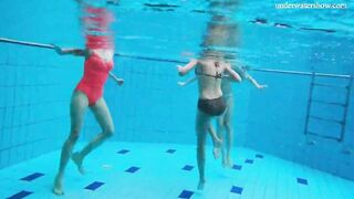 Avenna with Nina Mohnatka and Marketa swimming into the pool