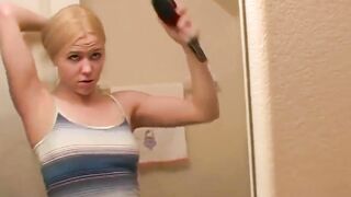 Adorable blonde 19 year old showing off for photoshoot