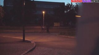 Publicly pulled beauty cockriding inside van during naughty session