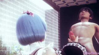 Re Zero Animated - Rem Rough Sex [Handjob, fellatio, boobjob and threesome] (Uncensored)- Japanese chinese Manga cartoon game porn
