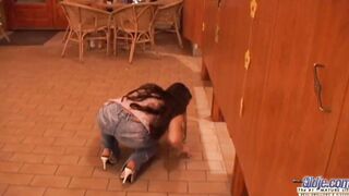 Young dark hair gets some older man dick inside her tight vagina