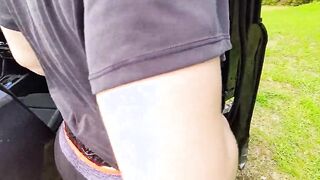 Hand Job while driving - Outside screwed and cum on Monster Butt