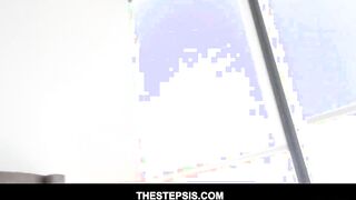 Tattooed Small blonde 19 year old stepsister Elsa Jean fucks stepbro on the bed point of view