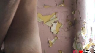 little booty walks nude into heels, shows cunt inside outside ruins