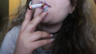 Incredible Sexy Woman with Painted Lips SMOKES a CIGARETTE for you