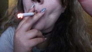 Incredible Sexy Woman with Painted Lips SMOKES a CIGARETTE for you