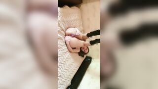 Masturbating long clitoris and lipped soak vagina to orgasm