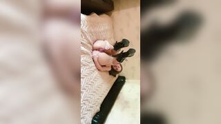 Masturbating long clitoris and lipped soak vagina to orgasm