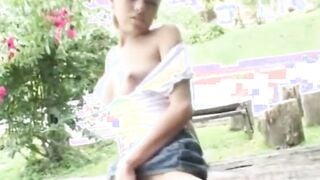 Adorable teenie masturbating outside