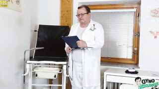 Young blonde Cayla Lyons examined and made to cum by two docs