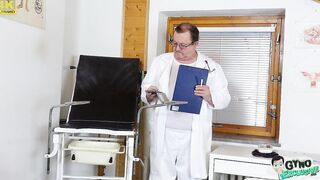 Young blonde Cayla Lyons examined and made to cum by two docs