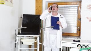 Young blonde Cayla Lyons examined and made to cum by two docs