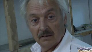 Mature man fucks 18 yo blonde twat and ejaculates inside her mouth