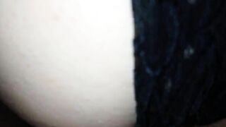 Nailed from behind and cum on her ebony lingerie