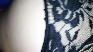 Nailed from behind and cum on her ebony lingerie